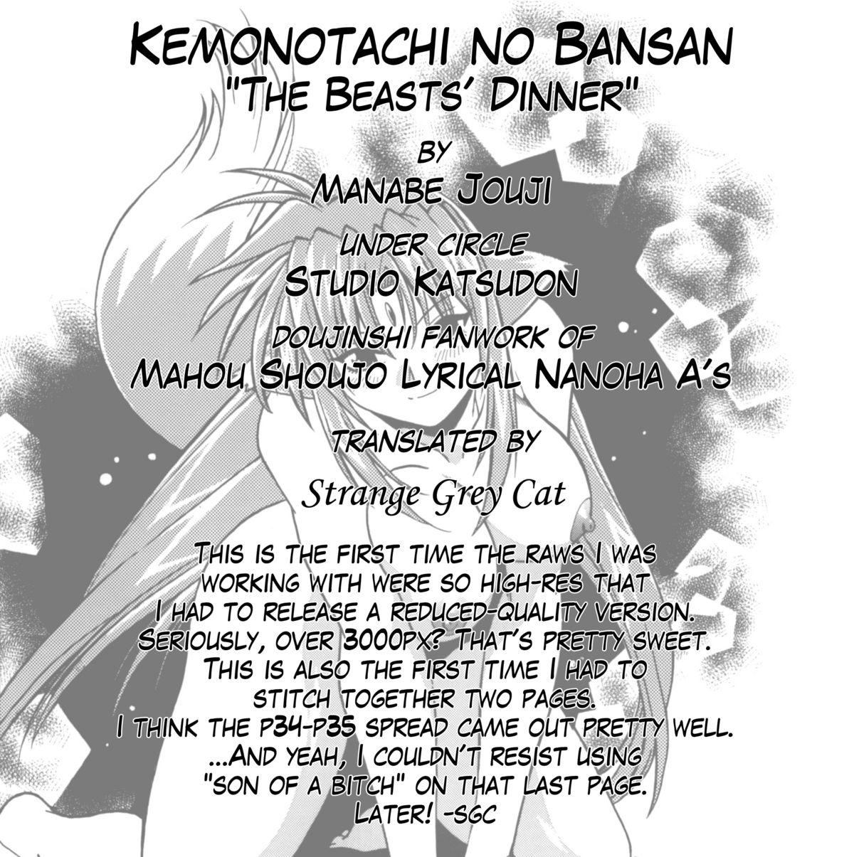 Three Some Kemonotachi no Bansan - Mahou shoujo lyrical nanoha Bitch - Page 40